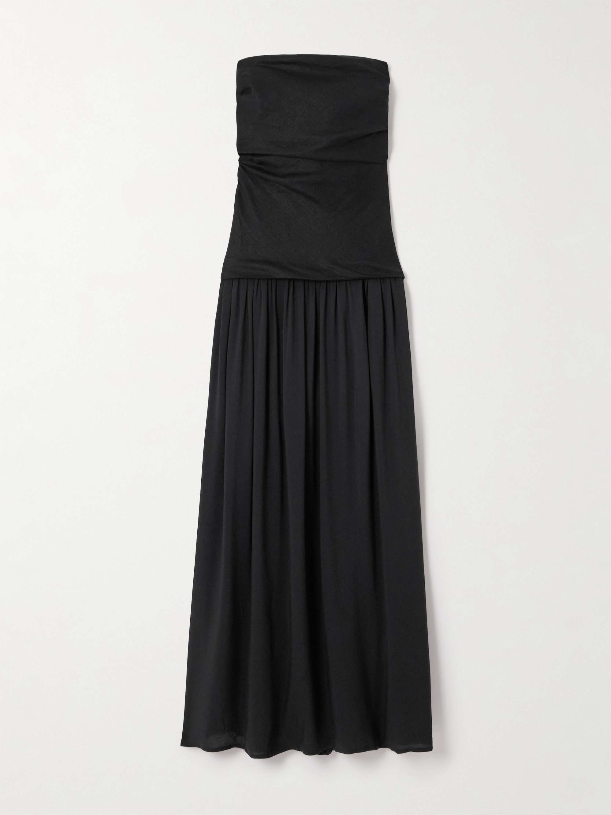 Hedy Strapless Gathered Linen and Voile Maxi Dress