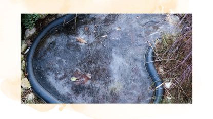 picture of a plastic frozen pond in garden