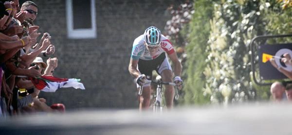 Philippe Gilbert (Omega Pharma - Lotto) is moments away from winning Fl&egrave;che Wallonne.