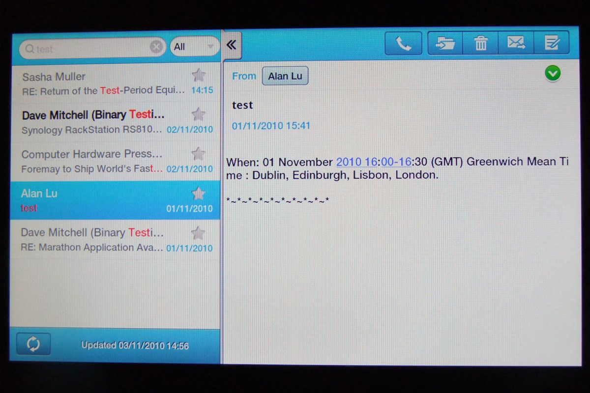 Unfortunately, the Tab's email program can't do anything with Exchange meeting invitations