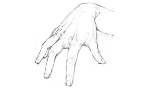 Refined drawing of a hand, with detail added in