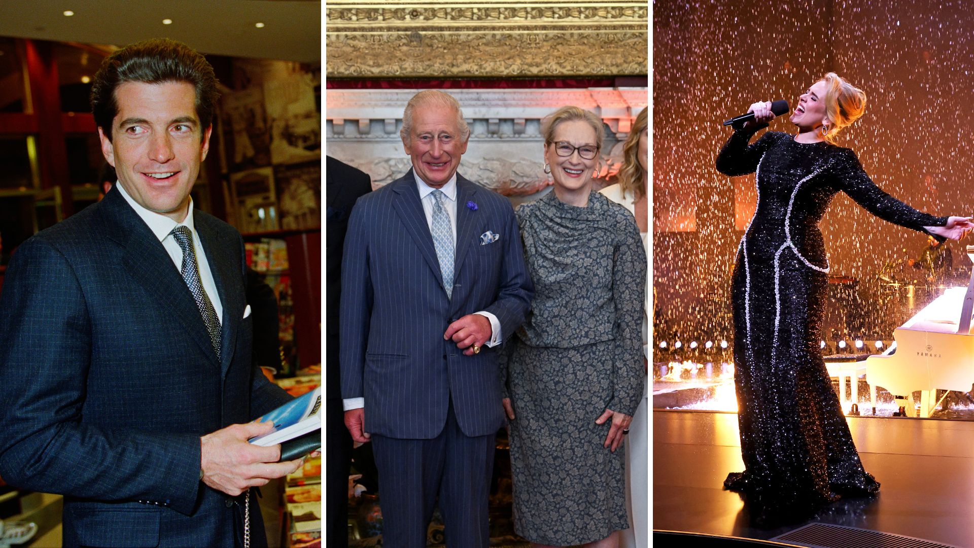 L-R: JFK Jr, King Charles and Meryl Streep, Adele