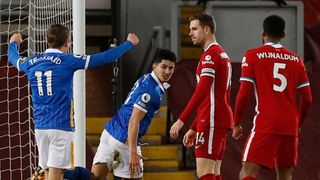 Steven Alzate celebrating his goal against Liverpool