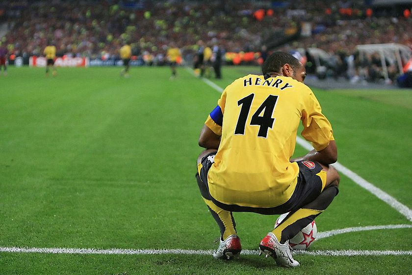 Arsenal&#039;s French forward and team captain Thierry Henry is seen after the UEFA Champion&#039;s League final football match Barcelona vs. Arsenal, 17 May 2006 at the Stade de France in Saint-Denis, northern Paris. Barcelona won 2 to 1. 