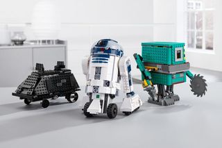 R2-D2 and two other droids made with Lego Boost kit.