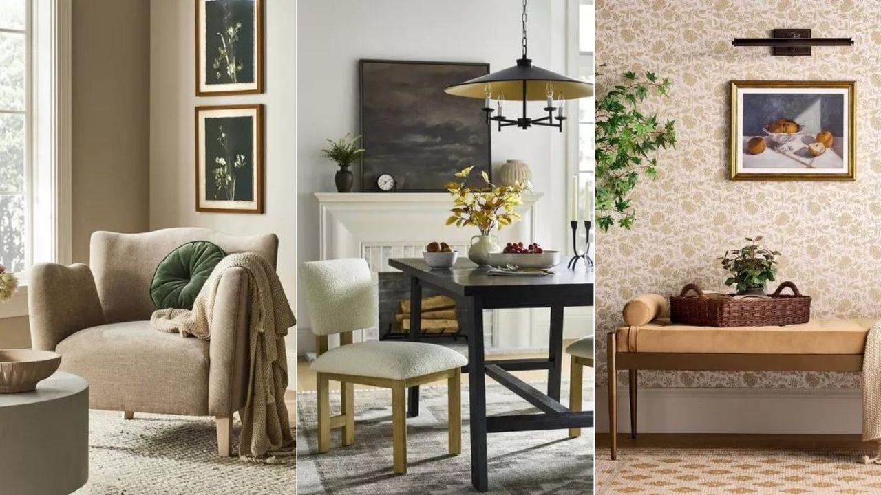 Three shots of furniture and decor from McGee &amp; Co.&#039;s fall collection with Target