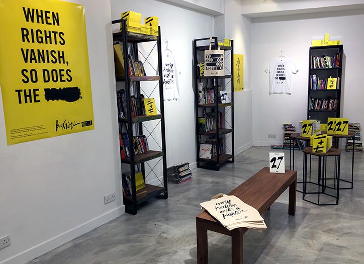 Tote bags and t shirts were on offer alongside the books