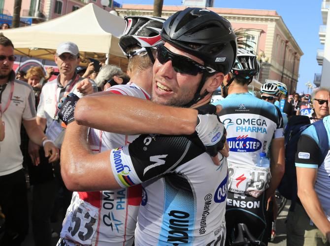 Stage 6 winner Mark Cavendish was quick to thank his Omega Pharma-QuickStep teammates at the finish line