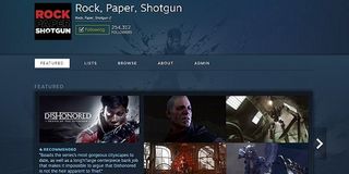 A sample Steam Curator page for Rock, Paper, Shotgun