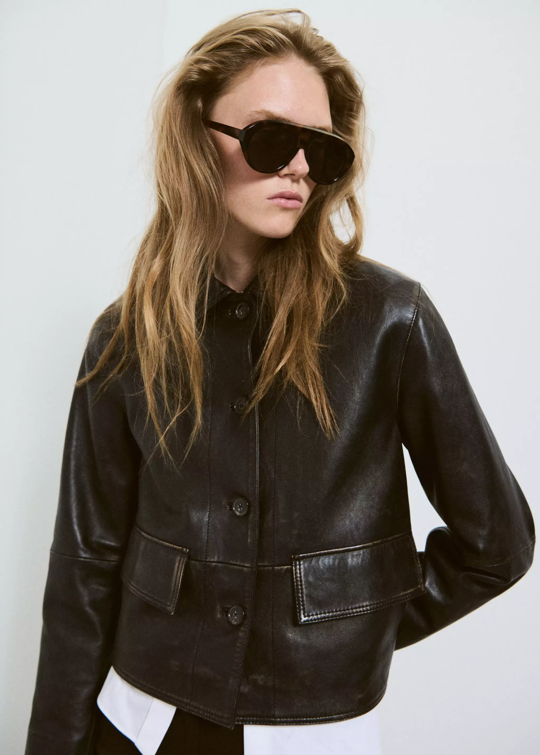 Leather Jacket With Worn Effect - Women | Mango Usa