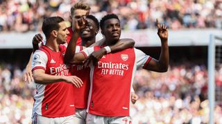 Eddie Nketiah of Arsenal celebrates after scoring