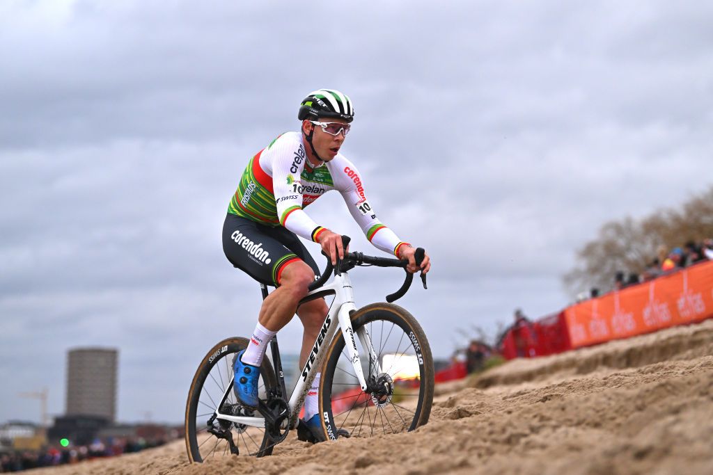 ANTWERP BELGIUM DECEMBER 23 Laurens Sweeck of Belgium and Team CrelanCorendon competes during the 17th UCI Cyclocross World Cup Antwerpen 2023 Mens Elite on December 23 2023 in Antwerp Belgium Photo by Luc ClaessenGetty Images