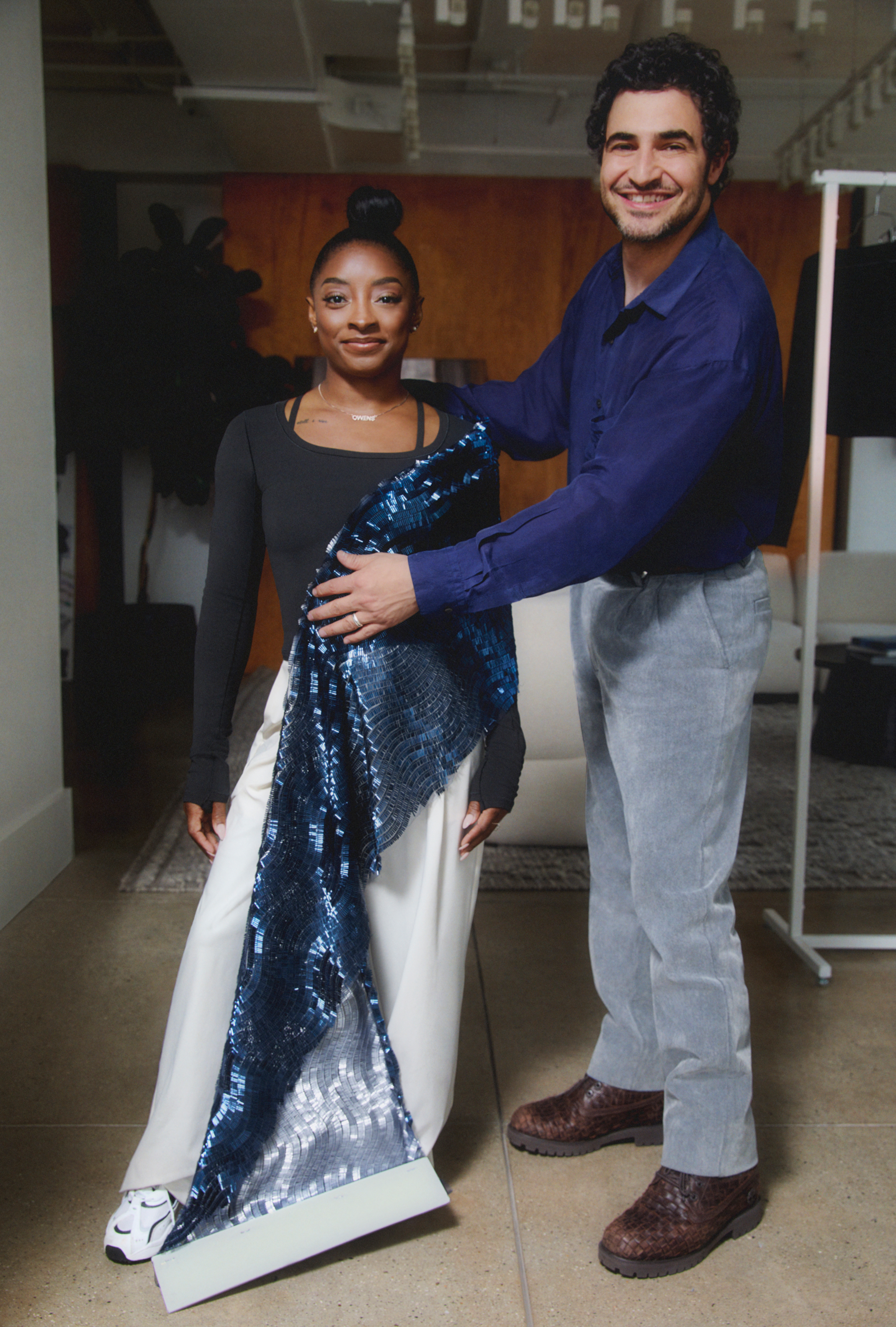 Simone Biles and Zac Posen of Athleta in a Fitting for Simone's ESPYs gown