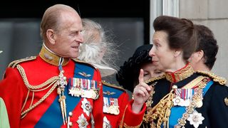 Prince Philip, Duke of Edinburgh and Princess Anne, Princess Royal watch a flypast from the balcony of Buckingham Palace in 2007