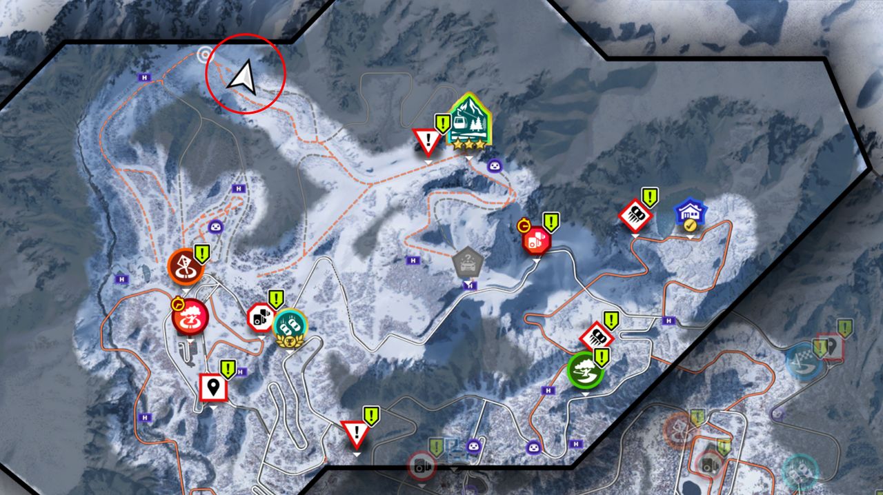 Forza Horizon 6 Sotoyama Treasure Hunt: A map with a red circle showing the location of the treasure chest in Sotoyama.