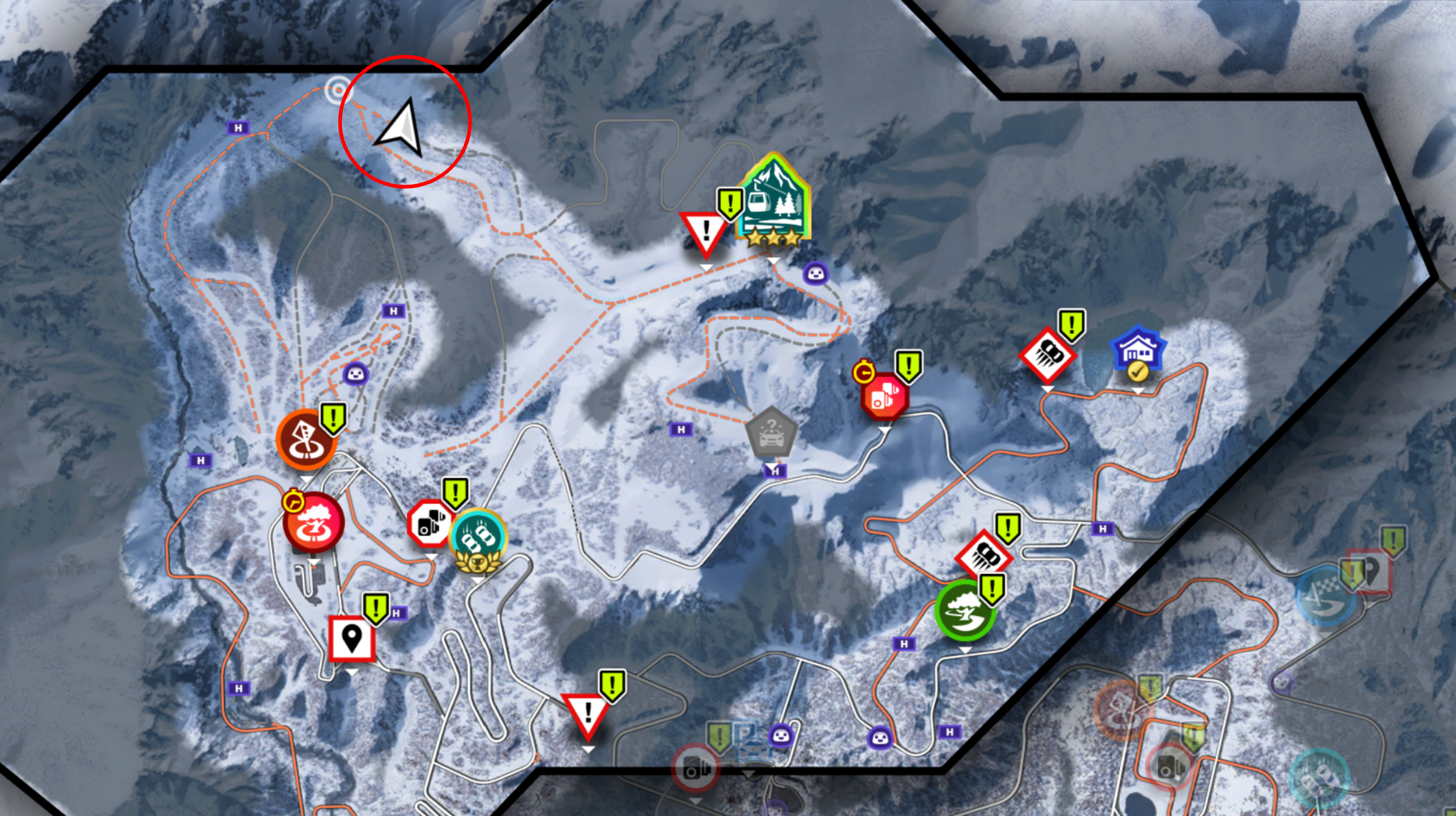Forza Horizon 6 Sotoyama Treasure Hunt: A map with a red circle showing the location of the treasure chest in Sotoyama.