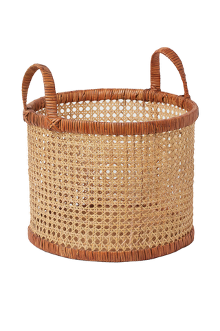 A rattan storage basket
