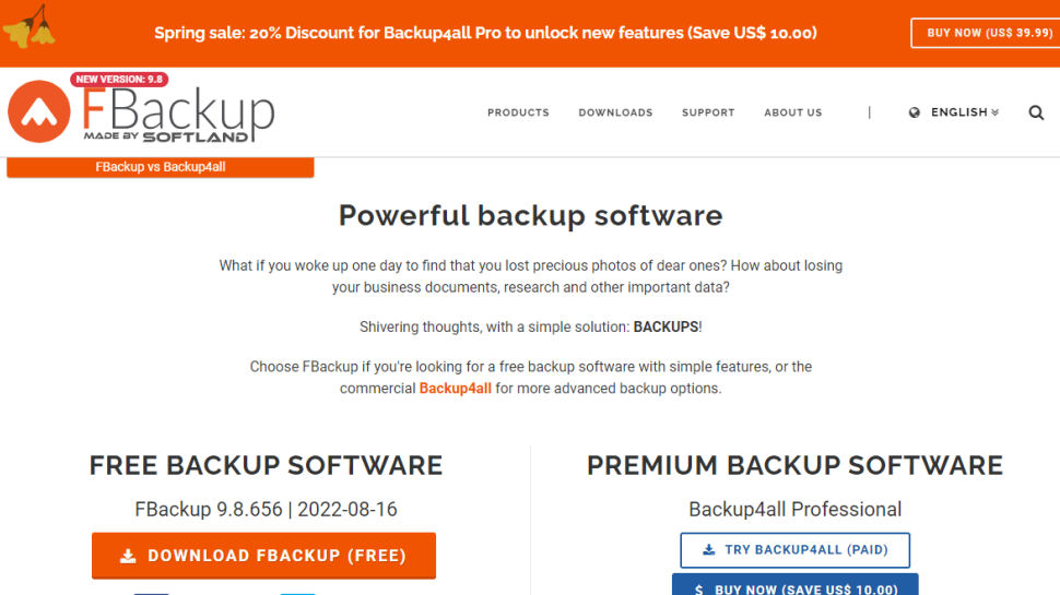 Website screenshot for FBackup