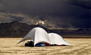 Aluminet tent at Burning Man festival in Nevada