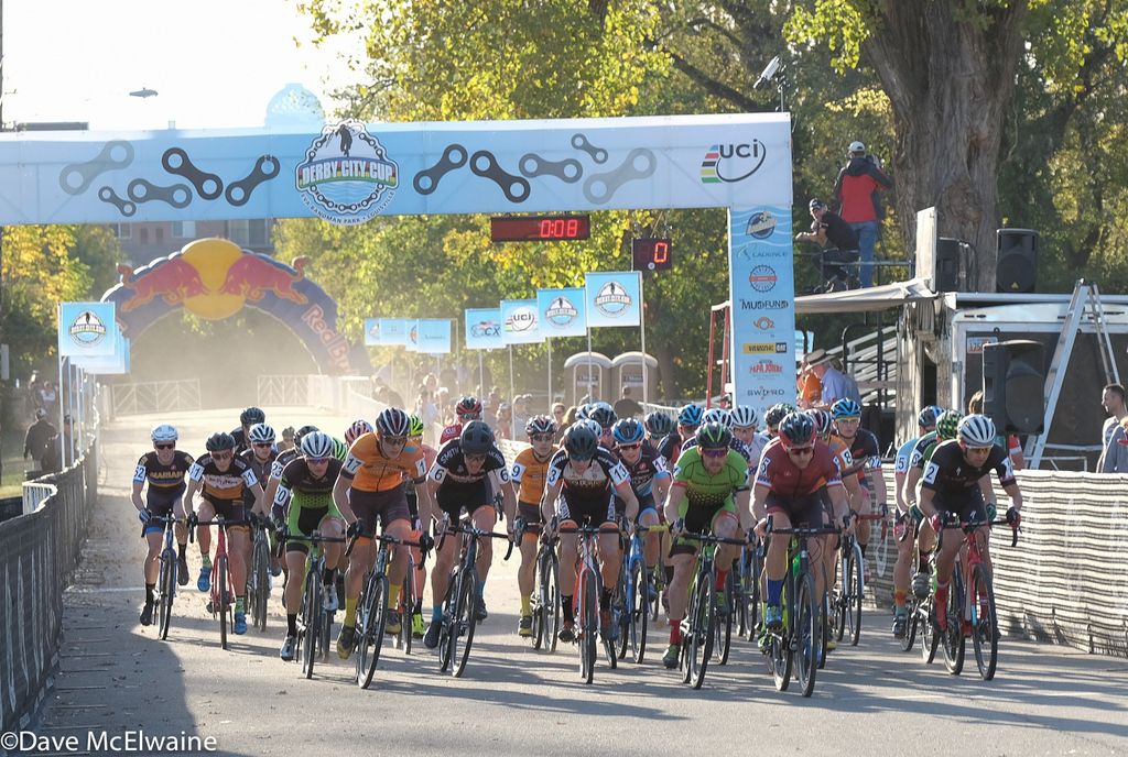 Tobin Ortenblad (Santa Cruz) and Cody Kaiser (Lange Twins) lead the Elite men onto the course