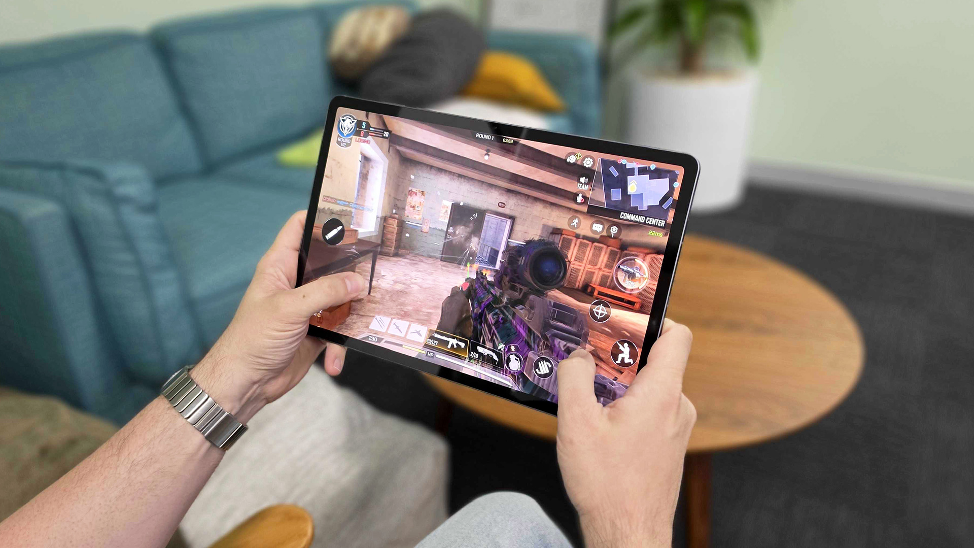 Hands-on image of Samsung Galaxy Tab S12 Plus playing Call of Duty: Mobile