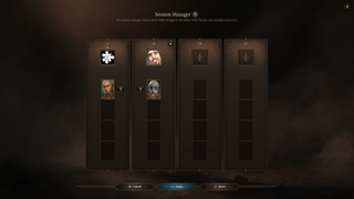 Baldur's Gate 3 Scenario Manager screen for choosing characters in multiplayer.