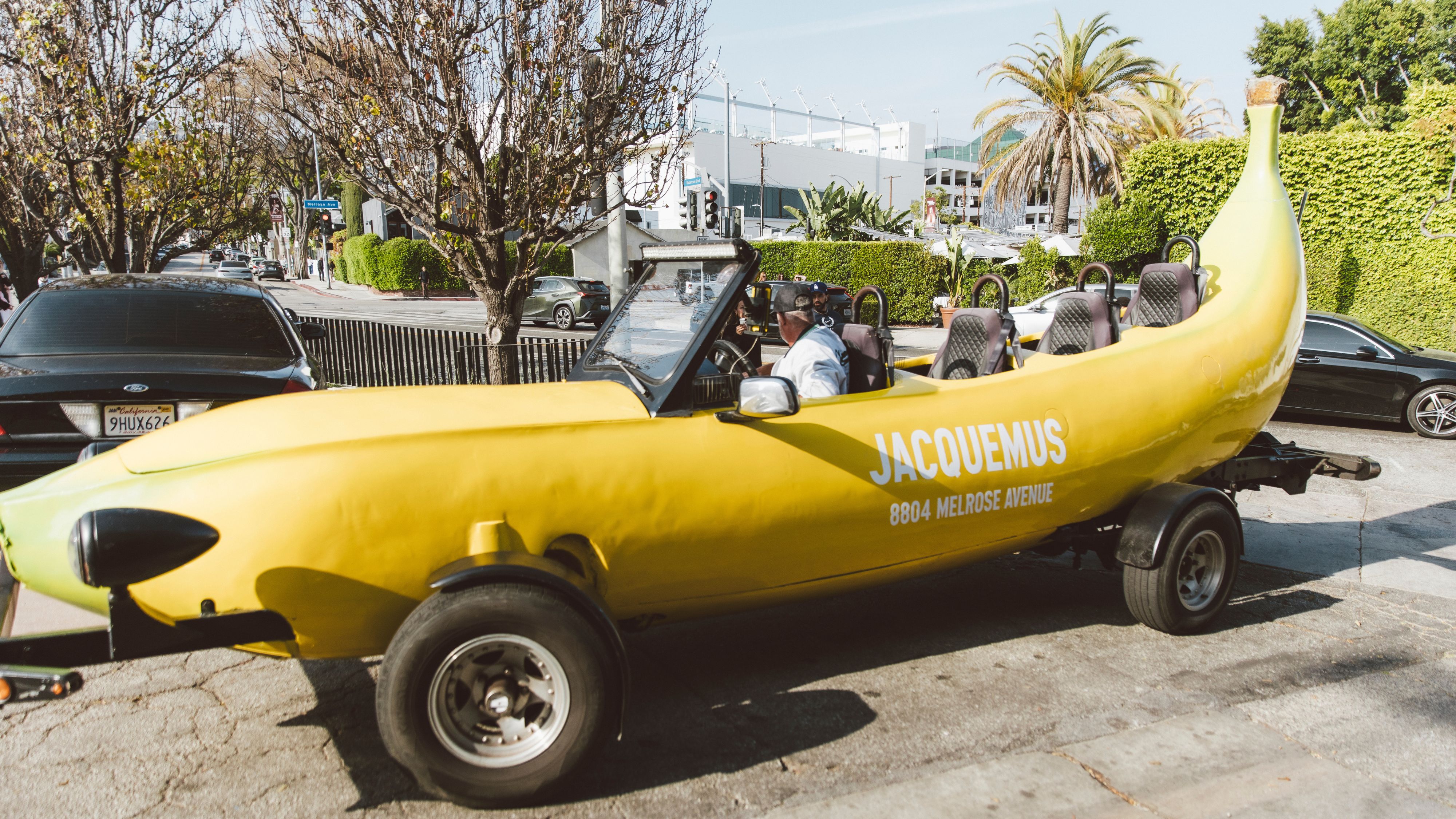 Jacquemus Los Angeles opening party, featuring a "banana mobile"