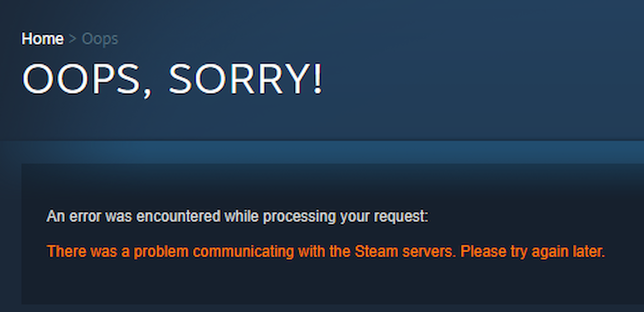 Oops, sorry! Steam 404 error message