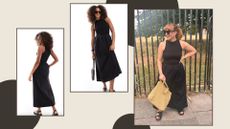 a model and matilda wearing the asos hybrid dress