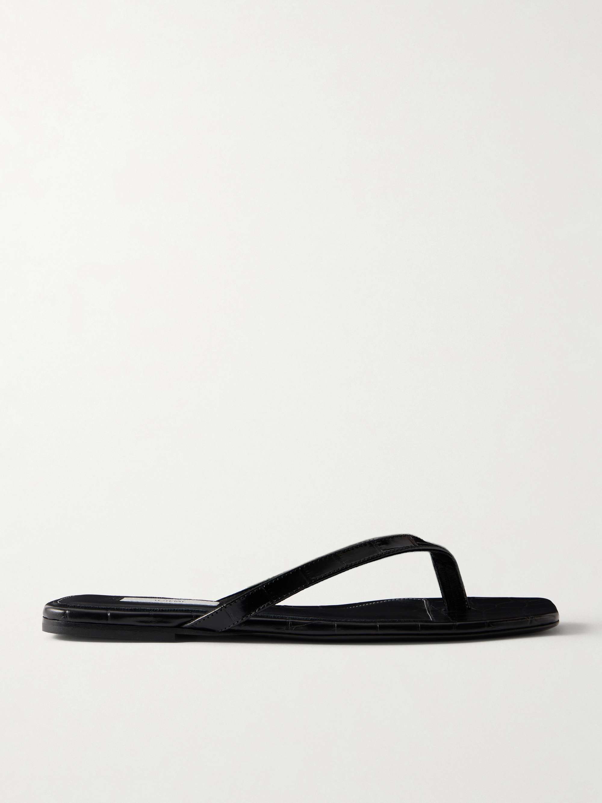 Croc-Effect Leather Flip Flops