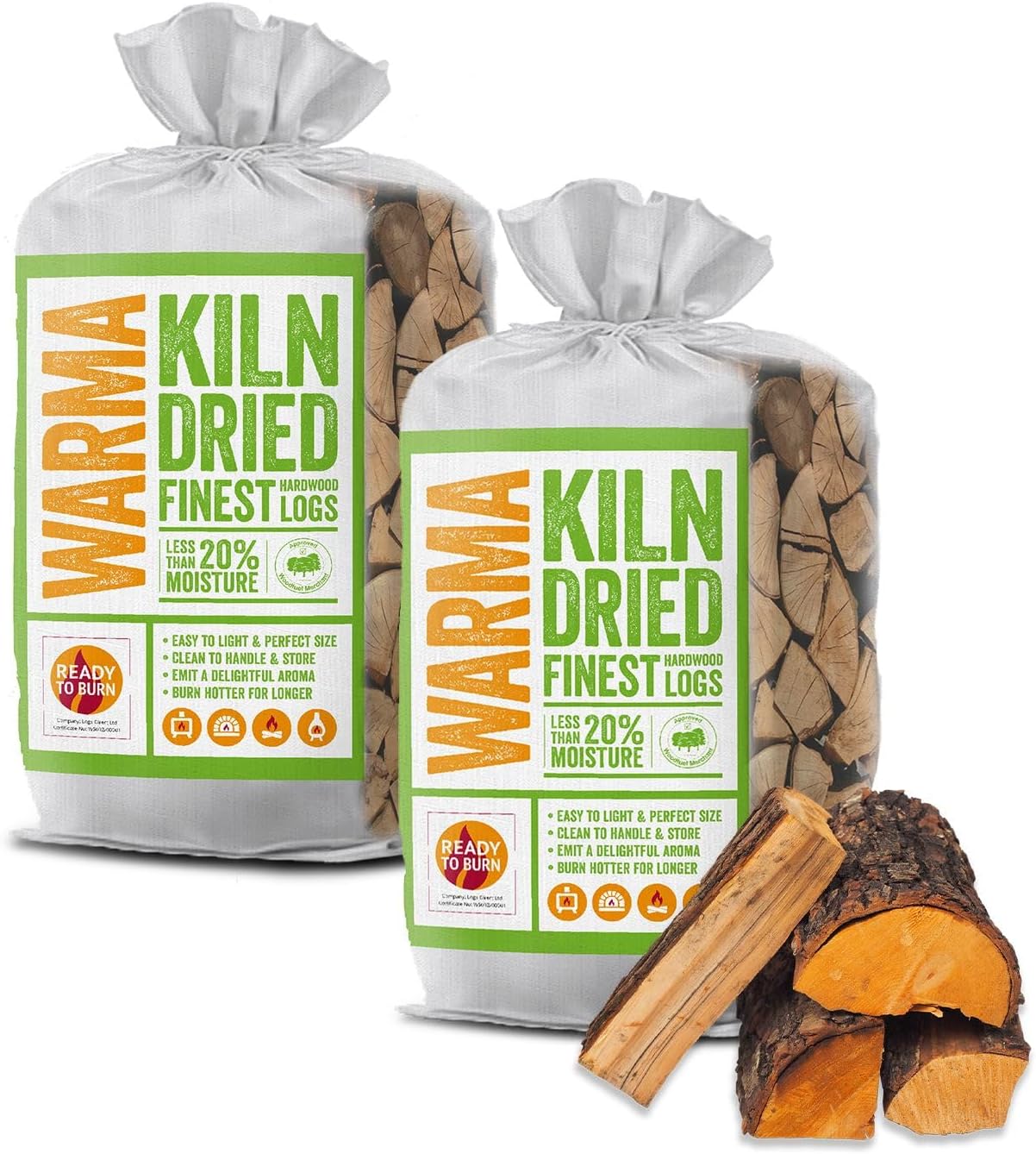 2 X 25l Packs Warma Kiln Dried Hardwood Firewood Logs - 50l Total - Ready to Burn &amp;amp; Easy to Carry - for Garden Chimeneas Large Ooni Pizza Ovens Wood Burning Fired Stoves Open Fires &amp;amp; Log Burners