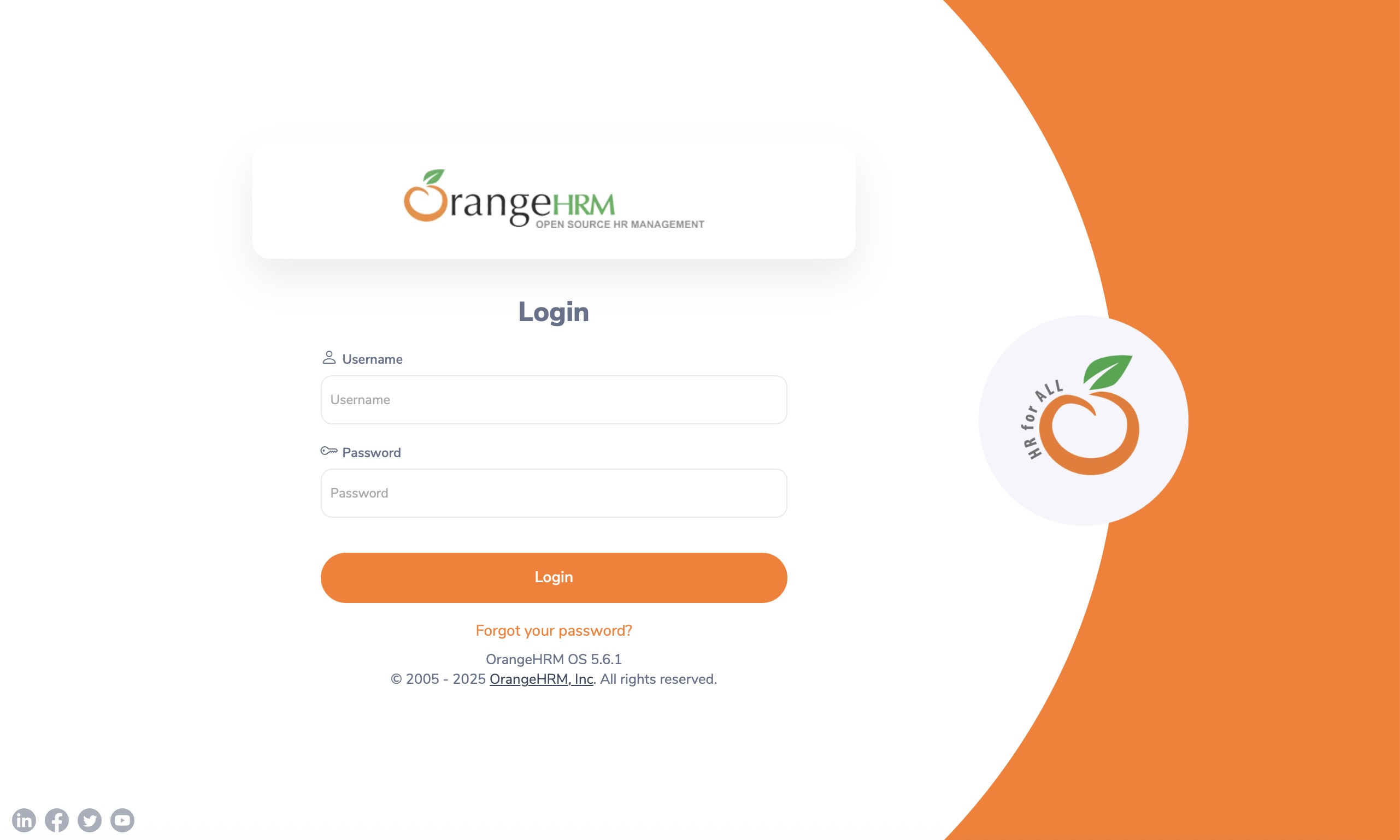 Página de inicio para una instalación de OrangeHRM