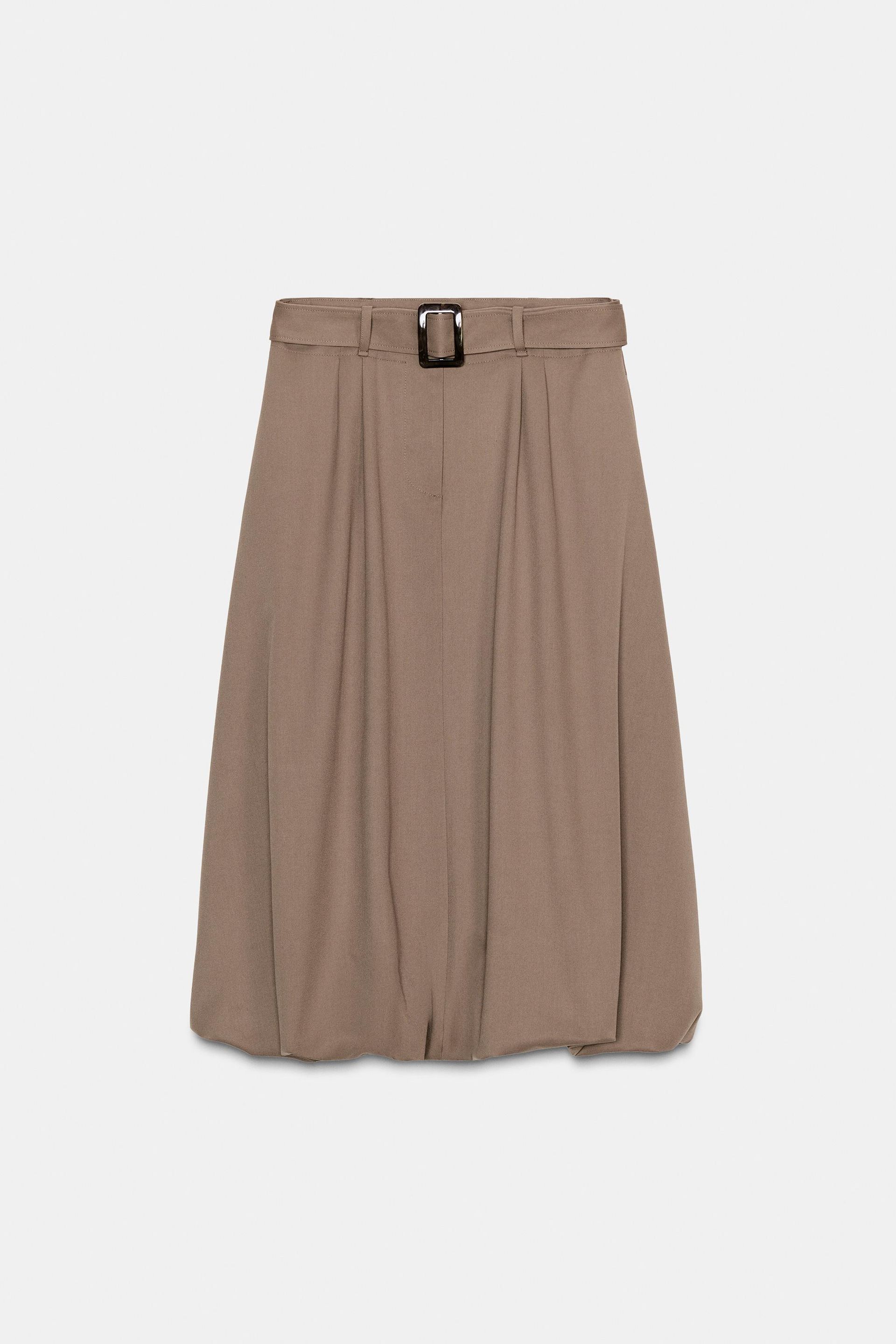 Belted Balloon Midi Skirt