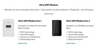 Optus Ultra WiFi Modem Gen 1 and Gen 2 from Optus website
