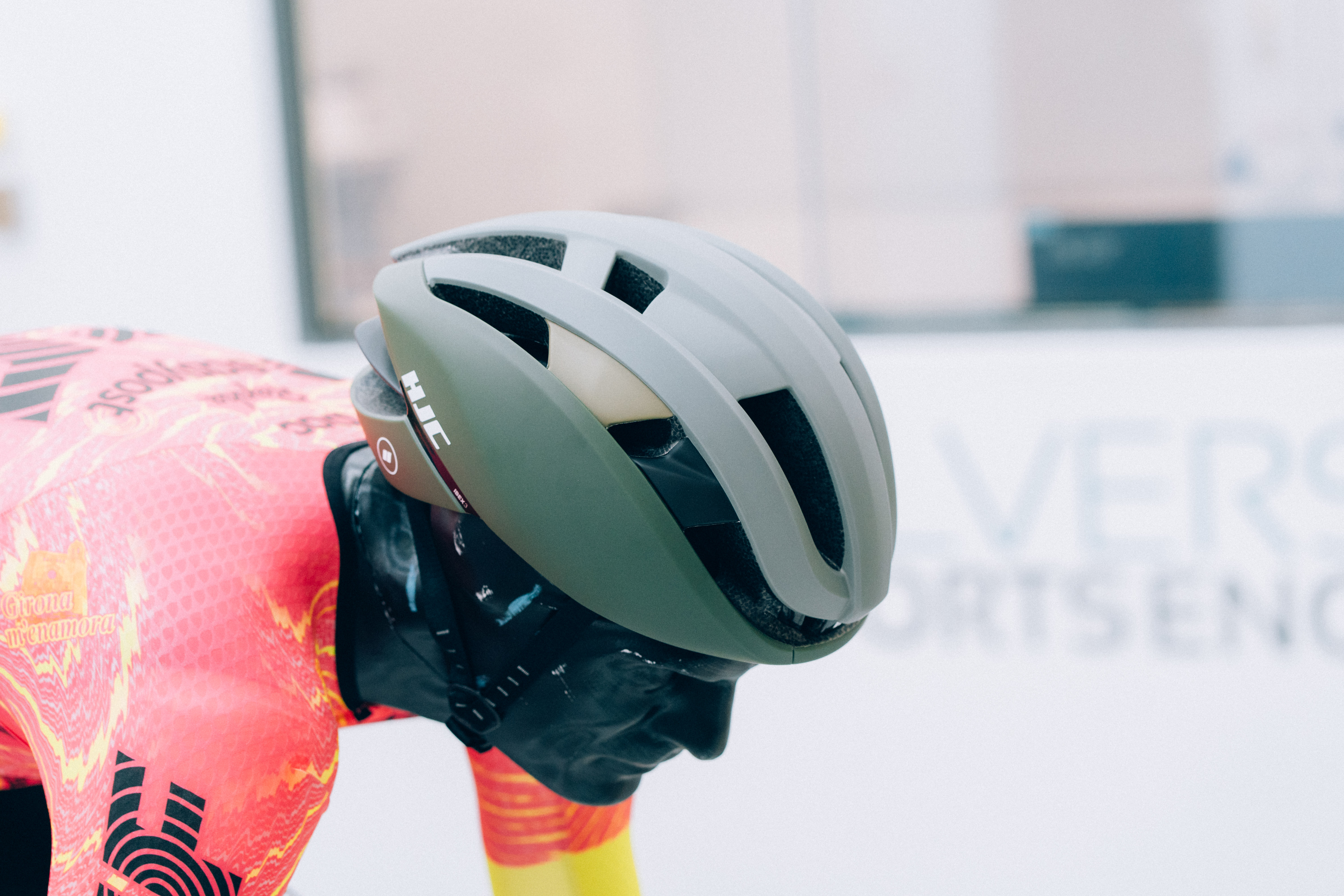 A close up of helmets being tested in the wind tunnel