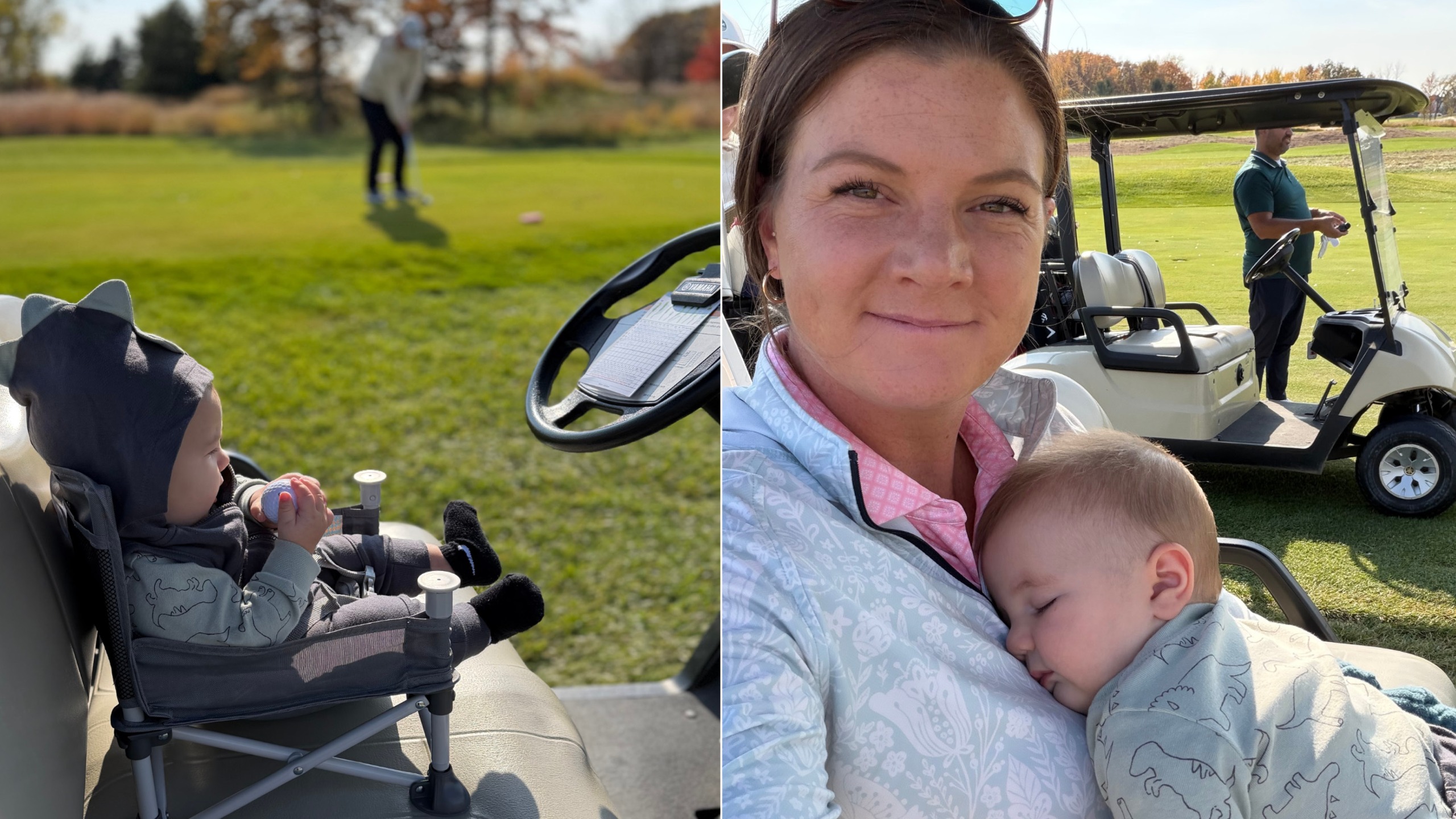 Baby in golf cart on the golf course