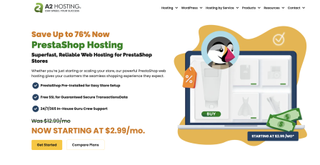 A website screenshot of A2 PrestaShop Hosting