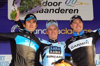 2011 Dwars door Vlaanderen podium (l-r): Geraint Thomas, Nick Nuyens, Tyler Farrar