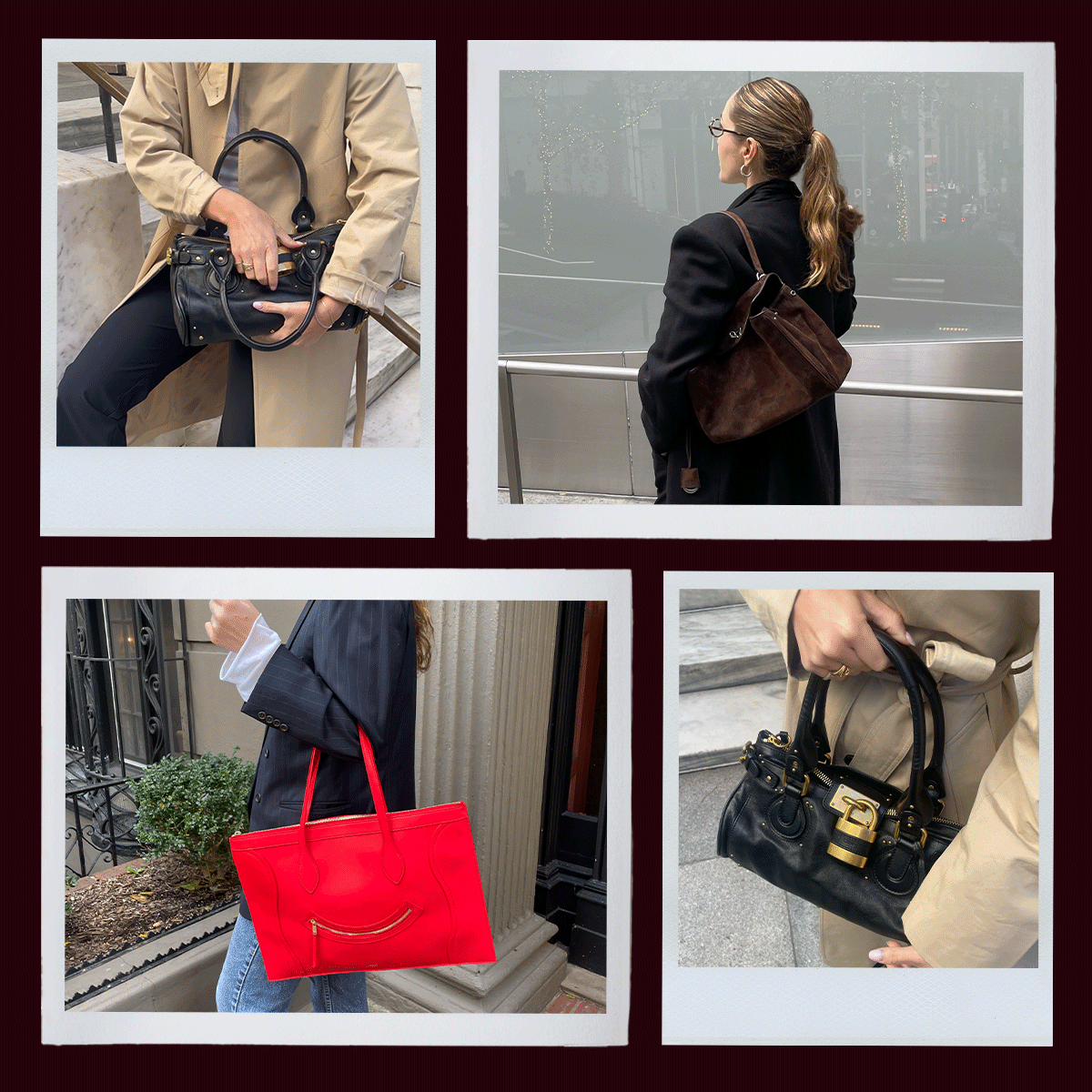 senior fashion editor Anna LaPlaca carrying the Chloé Paddington Bag, Celine Smiling Flat Cabas Tote, and Balenciaga Rodeo Bag