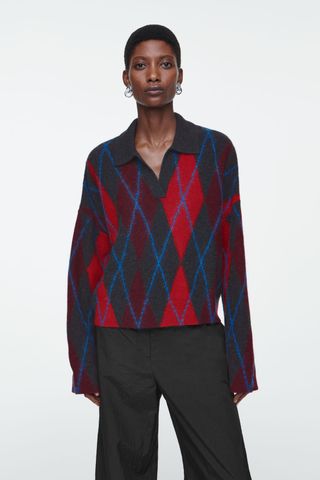 Argyle Wool Polo Sweater