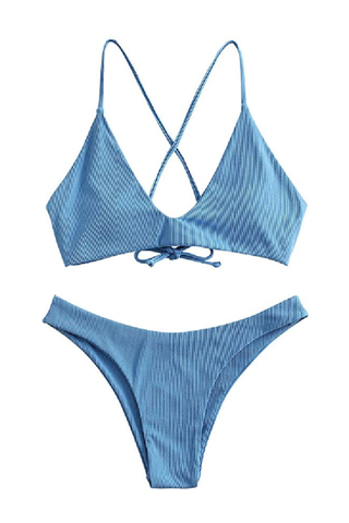 ZAFUL for Women Back Strappy Padded Bathing Suit Ocean Blue M