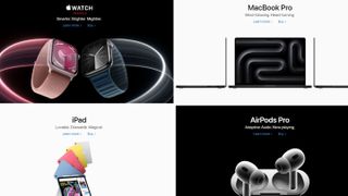 Screenshot from Apple's website showing Apple Watch, Macbooks, iPads and AIrpods