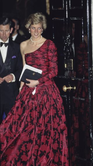 Princess Diana's asymmetric red gown, London, 1989