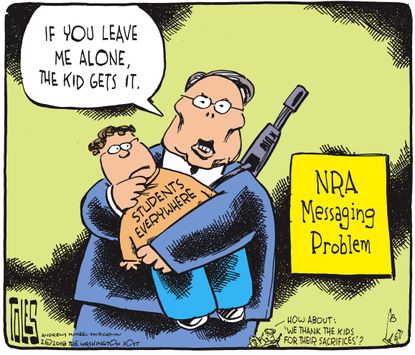 Political cartoon U.S. NRA gun violence school shootings Congress inaction