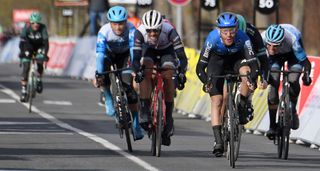 NTT Pro Cycling Italys rider Giacomo Nizzolo 2ndR sprint to the finish during the 1665 km 2nd stage of the 78th Paris Nice cycling race stage between Chevreuse and ChalettesurLoing on March 9 2020 Photo by Alain JOCARD AFP Photo by ALAIN JOCARDAFP via Getty Images