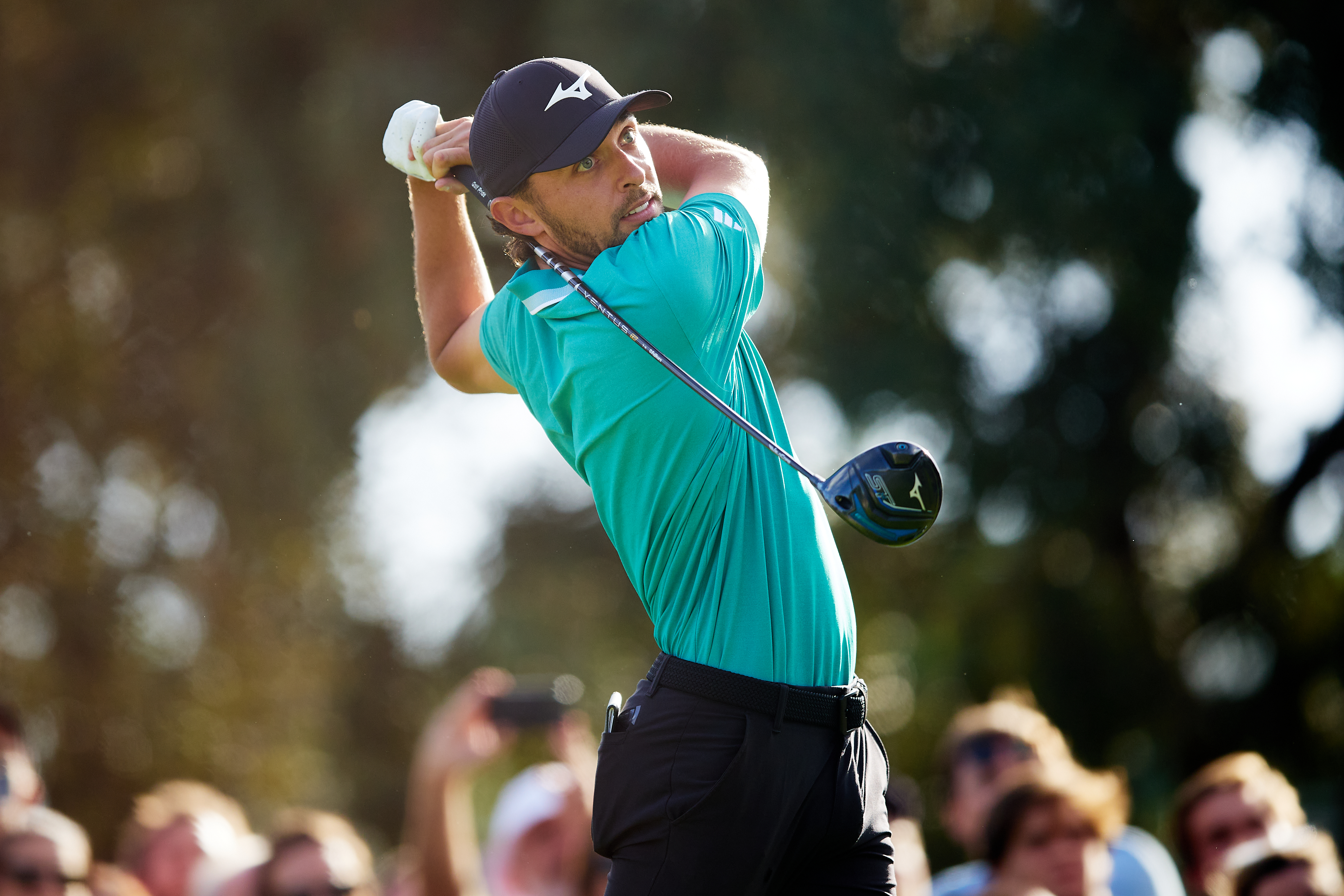 Marco Penge hits a driver off the tee