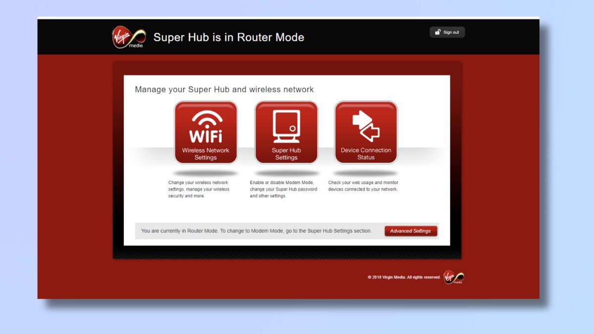 Screenshot showing how to increase Wi-Fi signal strength - Router settings home page