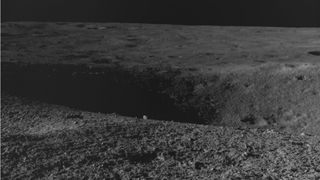 The crater on the moon seen by the Pragyan rover.