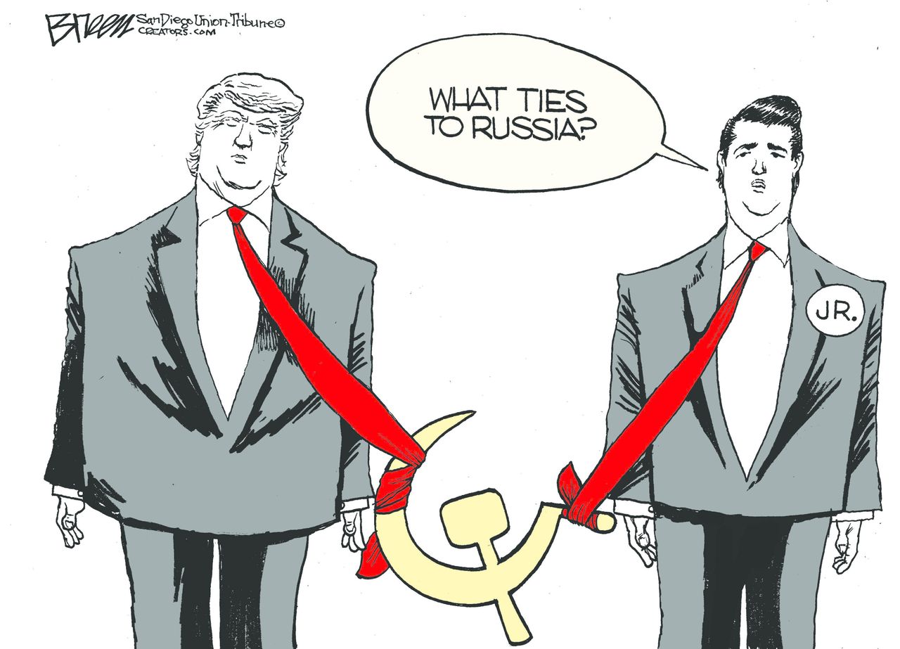 Political cartoon U.S. Trump Jr. Russia investigation red ties