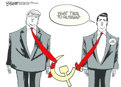 Political cartoon U.S. Trump Jr. Russia investigation red ties